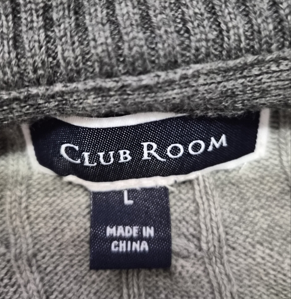 Club Room Men’s Gray 100% Cotton Cable Knit Quarter-Zip Sweater - Large - Picture 5 of 8